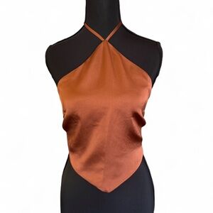 A&F Rust Satin Halter Scarf Top